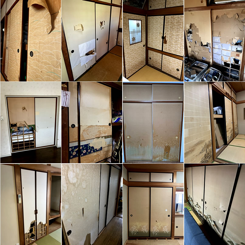 汚れたふすまの写真